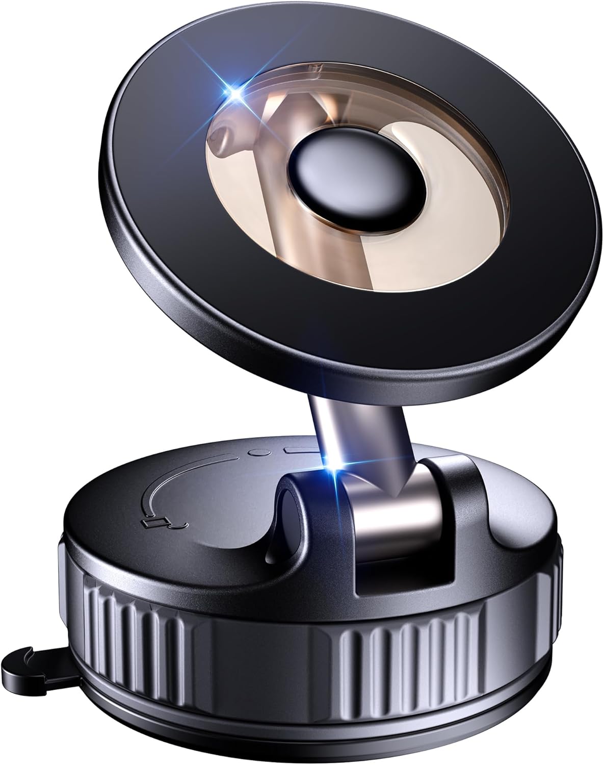 ESTBUC magnetic car phone holder with ultra-strong suction base and 360° adjustable MagSafe mount, close-up view of premium design.